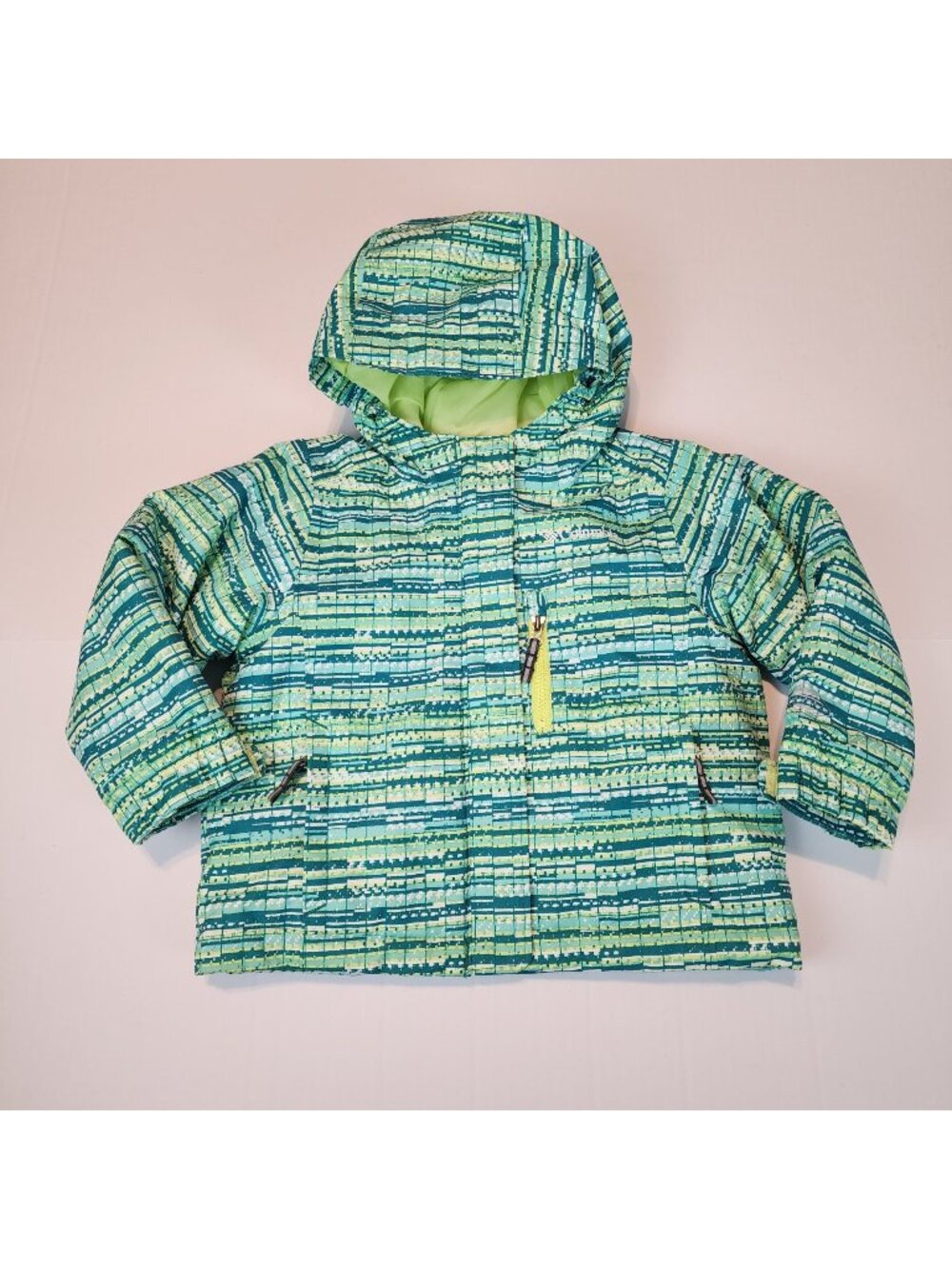 Columbia Toddler 2T Omni-Heat Hooded Winter Jacket Green Striped Insulated